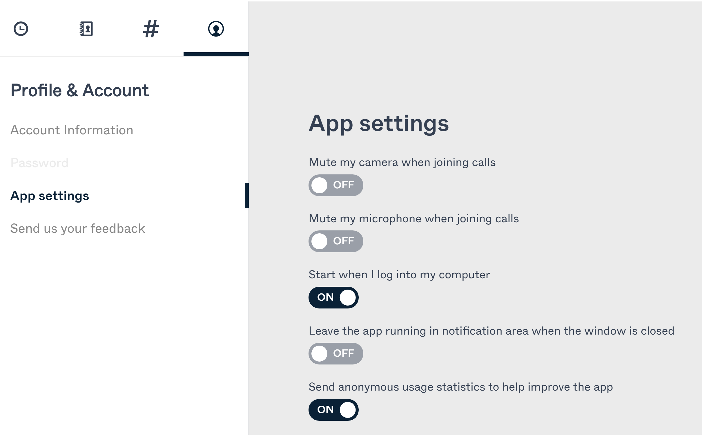 App settings lets you set defaults - select the image to enlarge it.